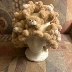 Plush chunky Teddy Bear beanie hat unisex one size